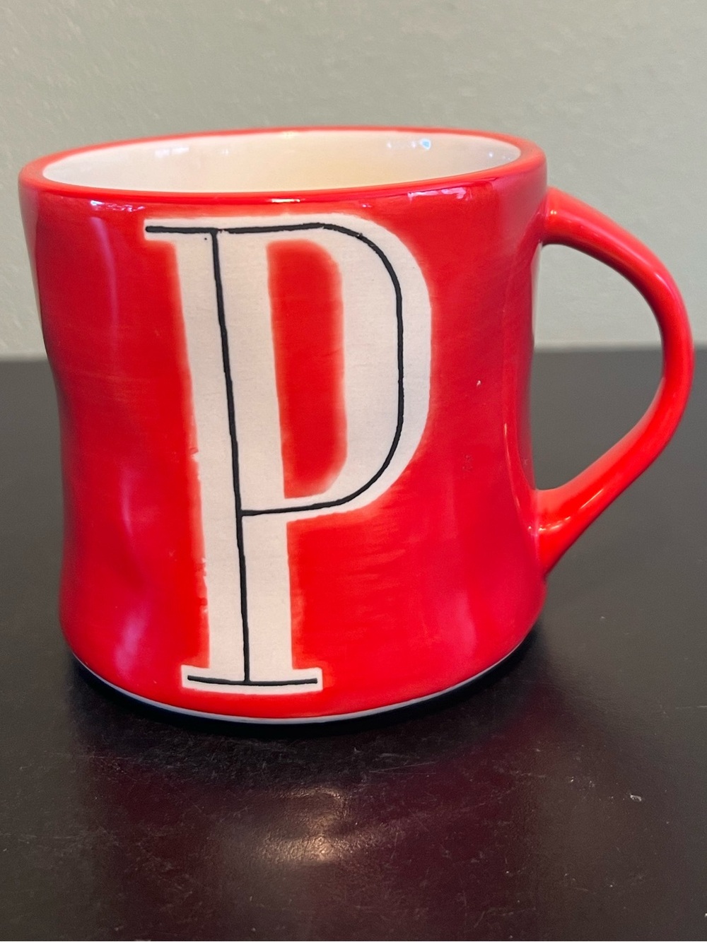 Anthropologie Monogram Letter P Hand Painted Initial Red Ceramic Coffee Mug 14oz
